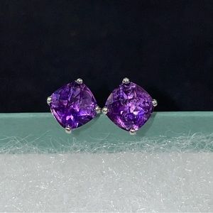 Zales 6.0mm Cushion-Cut Amethyst Stud Earrings in 10K White Gold